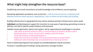 What might help strengthen the resource base?
Establishing more local connections to build knowledge and confidence around...