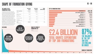 THE SHAPE OF THE
FOUNDATION SECTOR
Foundation giving has a skewed profile, with
a large head and a very long tail. Togethe...