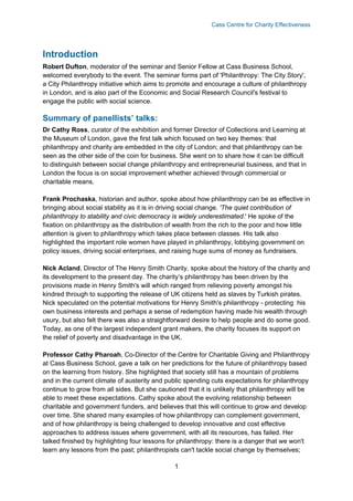 Cass Centre for Charity Effectiveness
Introduction
Robert Dufton, moderator of the seminar and Senior Fellow at Cass Busi...